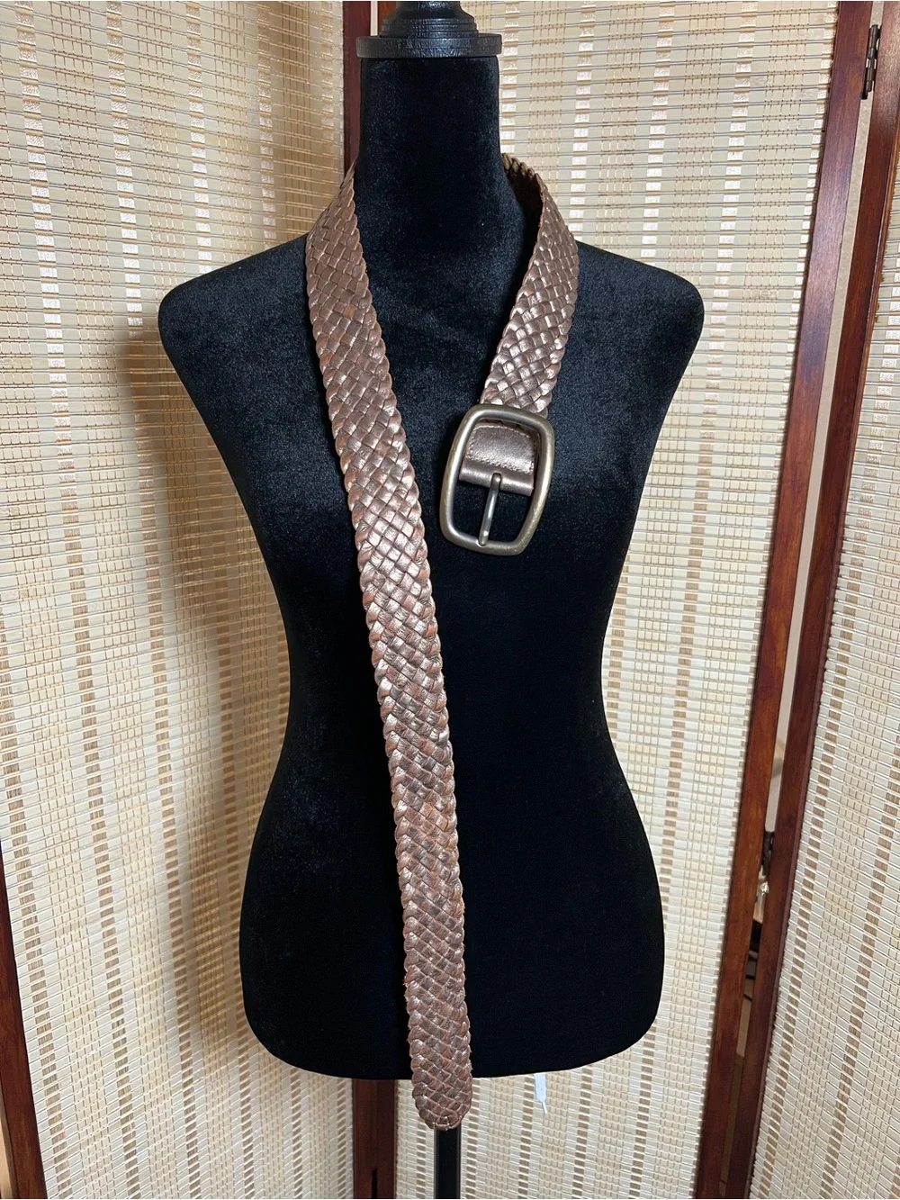 Vintage Fossil Metallic Bronze Woven Leather Belt Size Medium Boho Y2K Wide